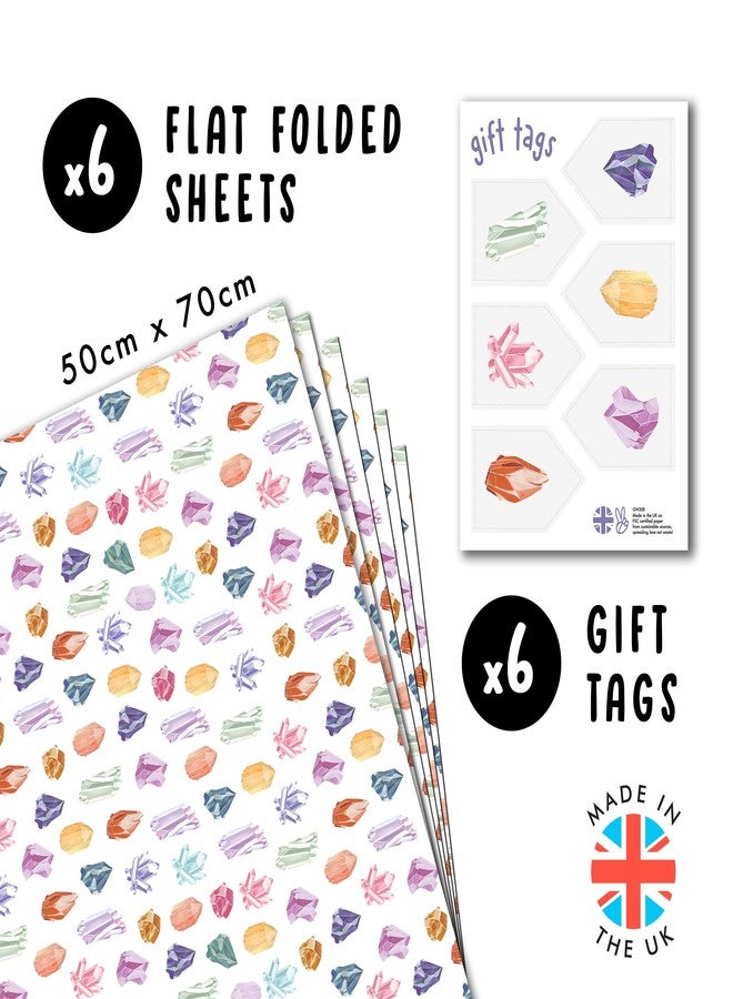 CENTRAL 23 - Crystals Gift Wrap - 6 Wrapping Paper Sheets - Precious Stones on White Background - For Birthdays - Women Girls - Recyclable - Image 2